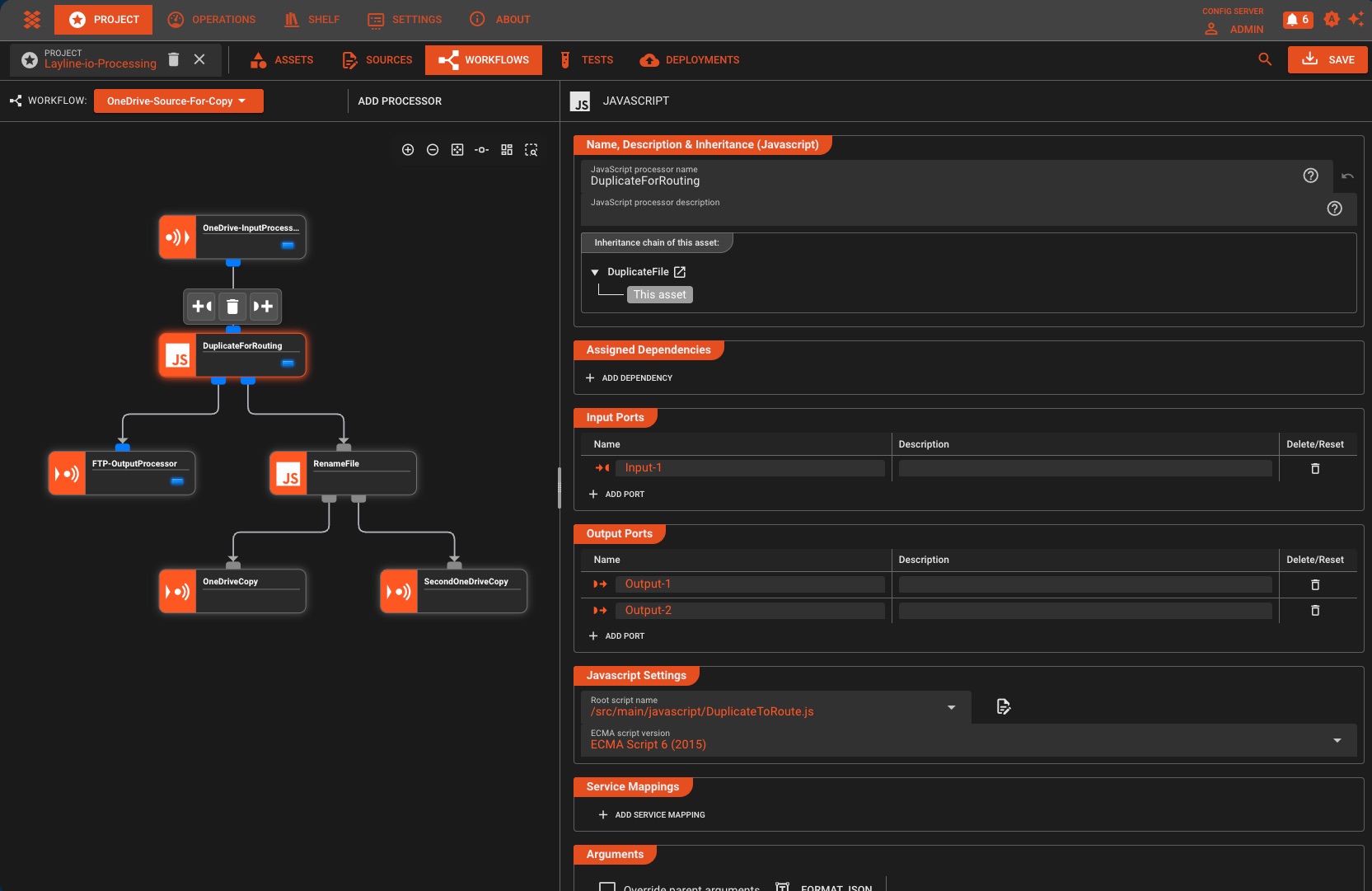 layline.io workflow editor showing reactive event processing